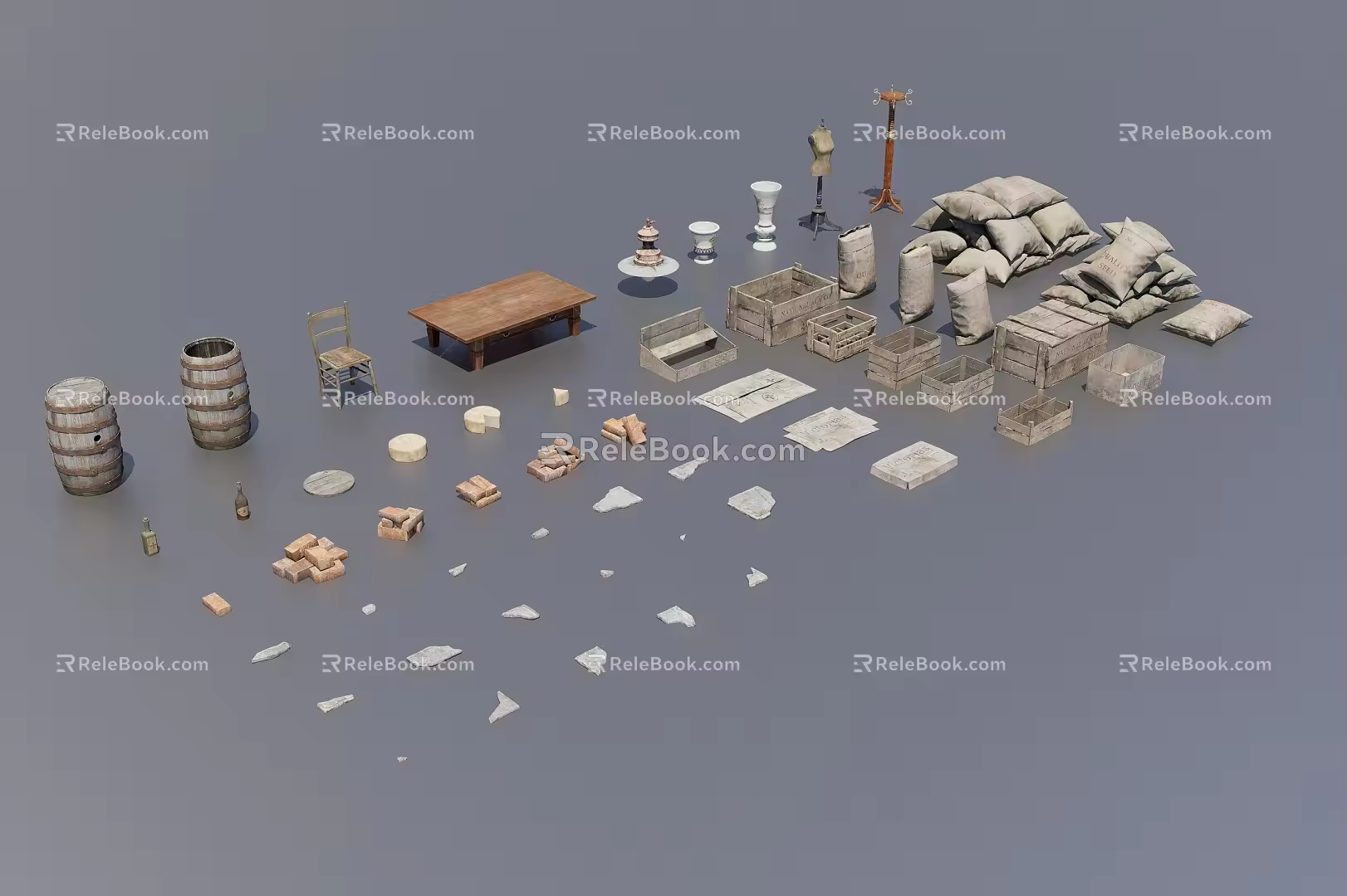 Box Bag Items 3d model