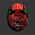 Red Motorcycle Helmet Featuring Black Green Patterns And Marc Marquez Logo