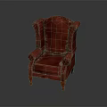 Red Single Seater Wingback Armchair With Distressed Fabric And Vintage Design
