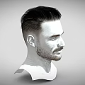 Man 3D Head Model with Short Hair Beard and Black White Half Body Portrait