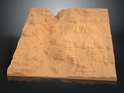 Detailed Earth Toned Topographic Model With Layered Mountain Gorges And Smooth Black Base 3d model
