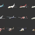 Passenger Planes With Various Models And Colors On Dark Background
