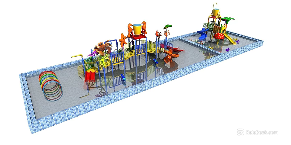 Outdoor Kids Playground Equipment With Slides Climbing Structures And Animal Themed Elements 3d model 