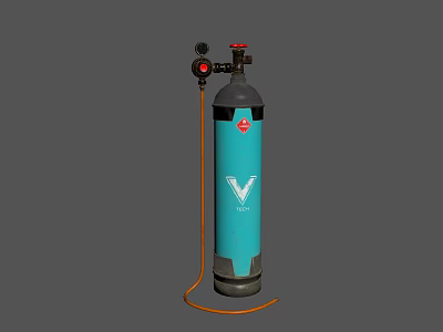 Blue Gas Cylinder With Red Valve Pressure Gauge And Orange Hose 3d model