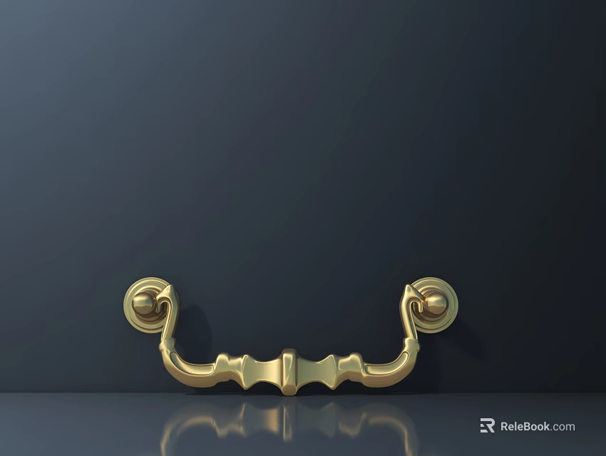 Golden Decorative Handle With Round Ends Curved Design Shiny Surface For Furniture Cabinet 3d model 