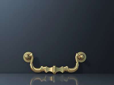 Golden Decorative Handle With Round Ends Curved Design Shiny Surface For Furniture Cabinet 3d model