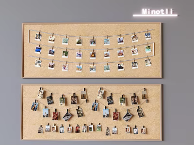 Decorative Photo Wall With Corkboard String Clips And Multiple 3d model