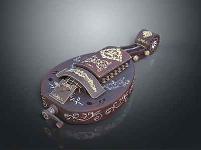 Ornate Wooden Household Item With Intricate Carvings And Golden Decorative Patterns 3d model