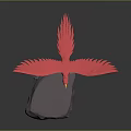 Red Bird With Spread Wings Perched On Floating Rock Against Gray Background