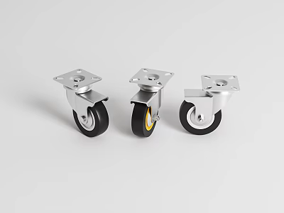 Durable Black Rubber Tires With Silver Metal Brackets And Smooth Rolling Design 3d model