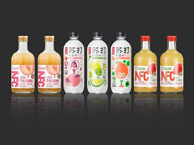 Bottled NFC Soda Beverages With Assorted Fruit Flavors And Label Designs 3d model