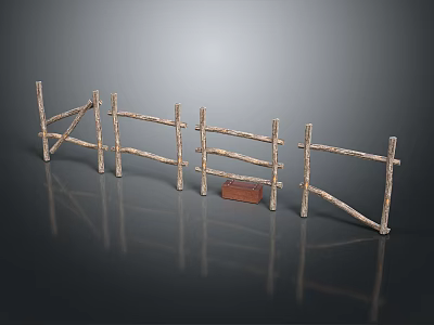 Rustic Natural Wooden Garden Fence With Simple Horizontal And Vertical Log Design 3d model