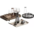 Stylish Wine Bottles And Wine Glasses On Modern Wooden And Black Trays With Elegant Design