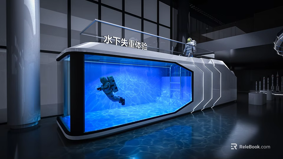 Underwater Weightless Training Capsule With Glass Structure And Person Training Inside 3d model 