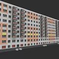 Modern Multi story Residential Building with Orange White Facade and Yellow Accents Balconies and Windows
