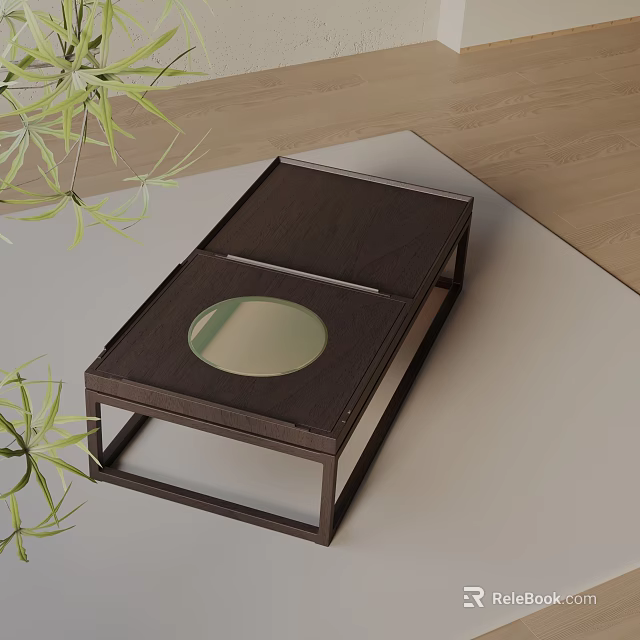 Modern Living Room Sofa and Coffee Table Set with Round Glass Top and Wooden Frame 3d model 