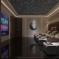 Luxurious KTV Lounge Area With Starry Ceiling Dark Wooden Walls And Light Sofas