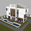 Modern Detached Villa With Swimming Pool Lawn Glass Windows And Mountain View