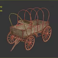 Vintage Wooden Carriage With Arched Frame And Spoked Wheels On Dark Surface