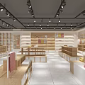 Modern Retail Store Interior With Wooden Shelves Display Tables Ceiling Lights And Neat Layout