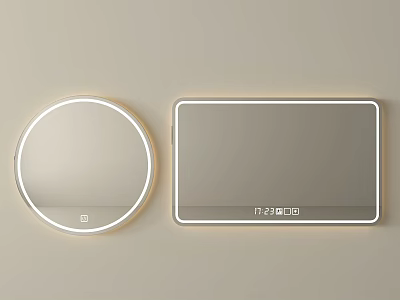 Round And Rectangular LED Lighted Mirrors With Digital Time Date 3d model