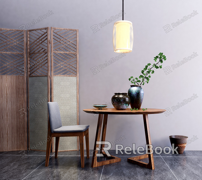 Japanese Dining Table and Chair Combination model