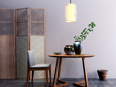 Japanese Dining Table and Chair Combination model