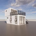 White Container Converted Detached Villa With Black Balcony Large Windows And Staircase