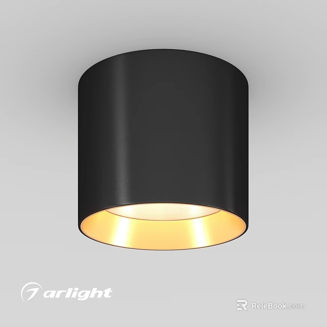 Modern Black Cylindrical Downlight Spotlight With Warm Yellow Lighting For Home Interior 3d model 