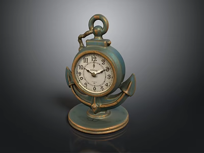 Vintage Bronze Pocket Watch Shaped Clock With Anchor Decoration And Base 3d model