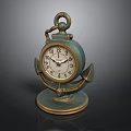 Vintage Bronze Pocket Watch Shaped Clock With Anchor Decoration And Base