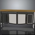 White Four Door Sideboard With Wooden Oak Top And Curved Legs Design