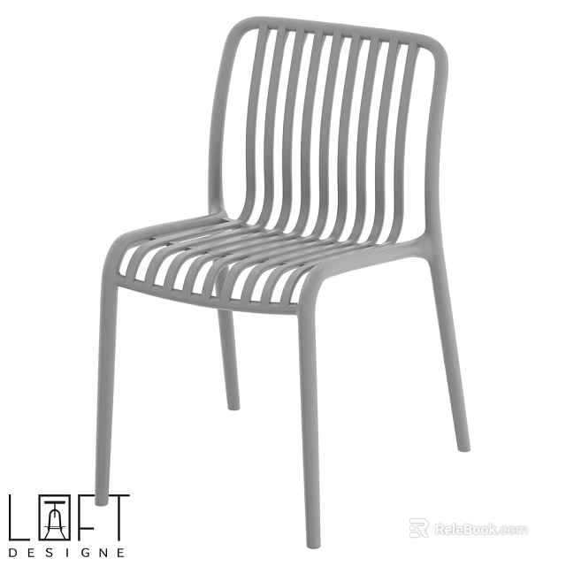 Modern Single Chair With Slat Backrest And Light Gray Metal Frame Design 3d model 