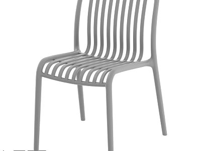Modern Single Chair With Slat Backrest And Light Gray Metal Frame Design 3d model