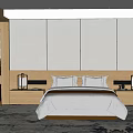 Modern Hotel Guest Room with King Bed Nightstands Table Lamps Wall Paneling and Area Rug