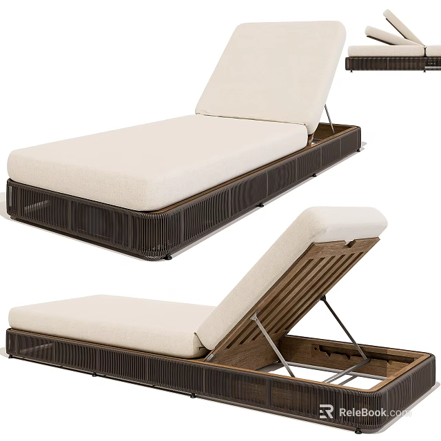 Modern Lounge Chair With Beige Cushion Wooden Frame And Adjustable Backrest Design 3d model 