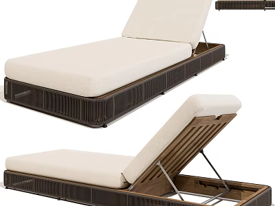 Modern Lounge Chair With Beige Cushion Wooden Frame And Adjustable Backrest Design 3d model
