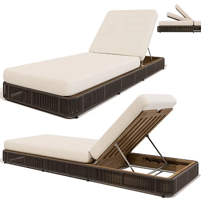 Modern Lounge Chair With Beige Cushion Wooden Frame And Adjustable Backrest Design 3d model