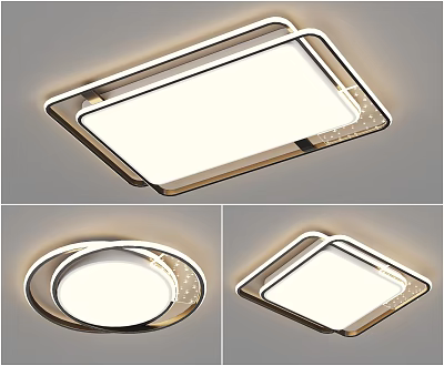 Modern Ceiling Lighting Combinations Featuring Square And Round Metal Frame White Light Panels 3d model