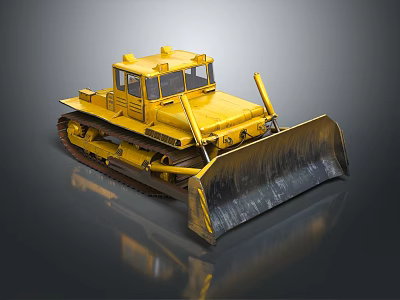 Yellow Bulldozer With Tracks And Front Blade For Construction Work 3d model