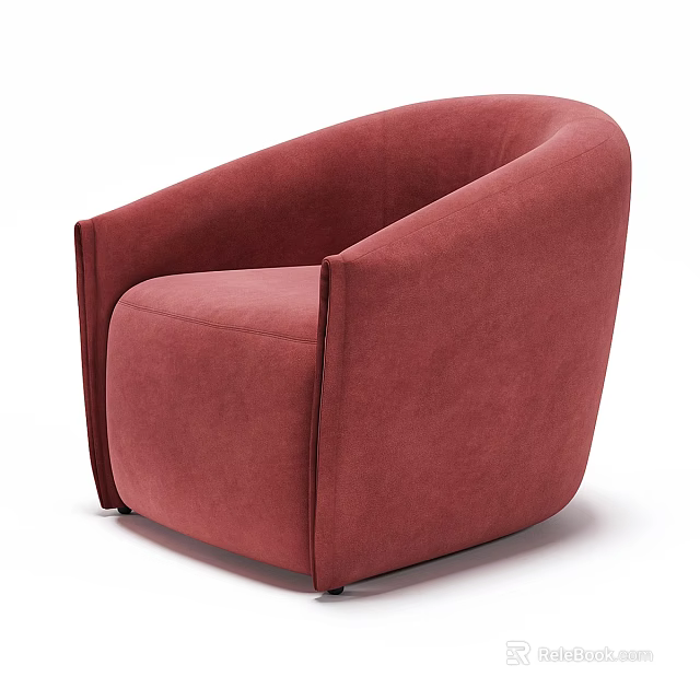 Modern Red Single Sofa With Curved Arms And Comfortable Upholstered Design 3d model