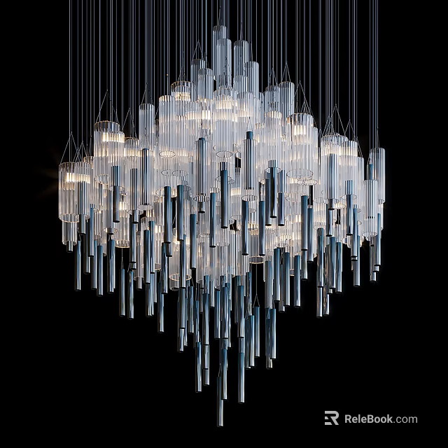 Modern Chandelier Featuring Transparent Glass and Metal Long Tubes Artistically Hanging and Illuminating 3d model 