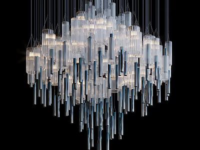Modern Chandelier Featuring Transparent Glass and Metal Long Tubes Artistically Hanging and Illuminating 3d model