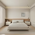 Modern Minimalist Bedroom Interior With Platform Bed Bedside Tables And Soft Lighting