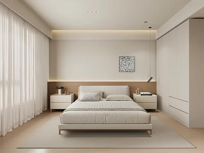 Modern Minimalist Bedroom Interior With Platform Bed Bedside Tables And Soft Lighting 3d model