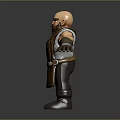 3D Muscular Bald Bearded Character Wearing Brown Leather Vest Long Gloves And Boots