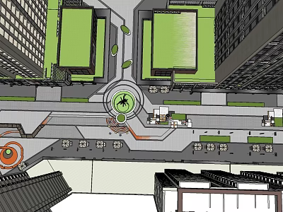 Commercial Street Design with Tall Buildings Central Plaza and Landscaped Green Spaces 3d model