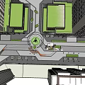 Commercial Street Design with Tall Buildings Central Plaza and Landscaped Green Spaces