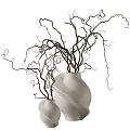 Decorative Ornament Set With White Curved Vases And Black Twisted Branches