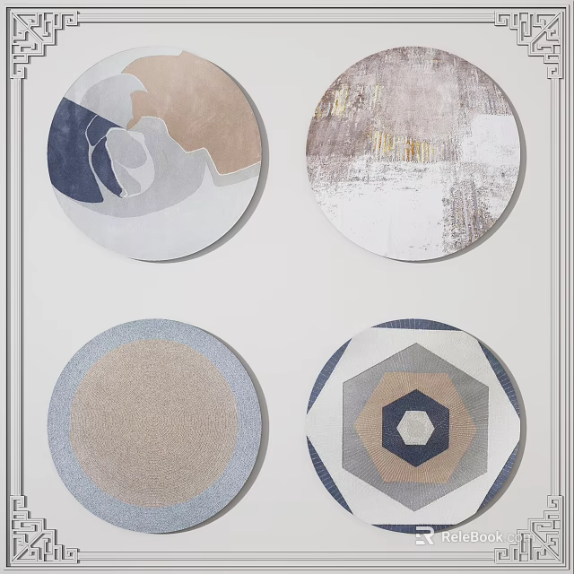 Modern Round Rugs with Abstract Geometric Patterns and Neutral Tones 3d model